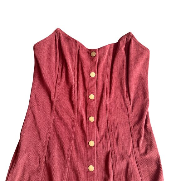 Urban Outfitters Red Corduroy Strapless Button-Front Mini Dress L - Picture 2 of 5